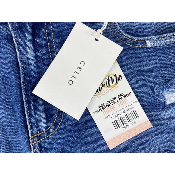 Cello Women Medium Denim Shorts Blue Distressed Boyfriend Cuff NWT - Picture 2 of 8